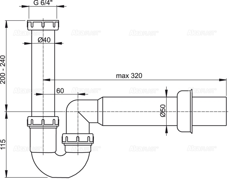 A80-DN50 - Sifon trubkový s převlečnou maticí 6/4