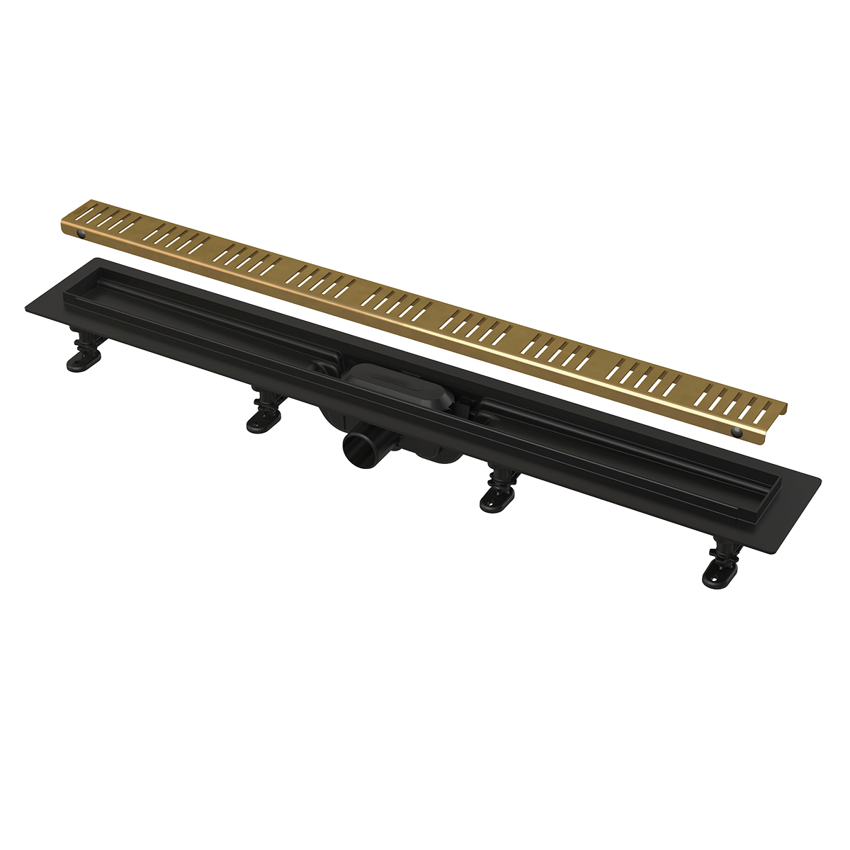 APZ10BLACK-BRASS Simple - Podlahový žlab s okrajem pro perforovaný rošt, mosaz