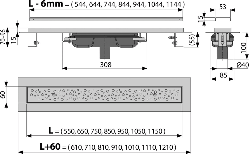 APZ1111 - Podlahový žlab Antivandal s roštem, svislý odtok