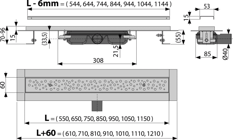 APZ111 Low - Podlahový žlab Antivandal s roštem